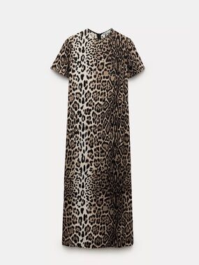 Zara Leopard Print Midi Dress in Brown and Black